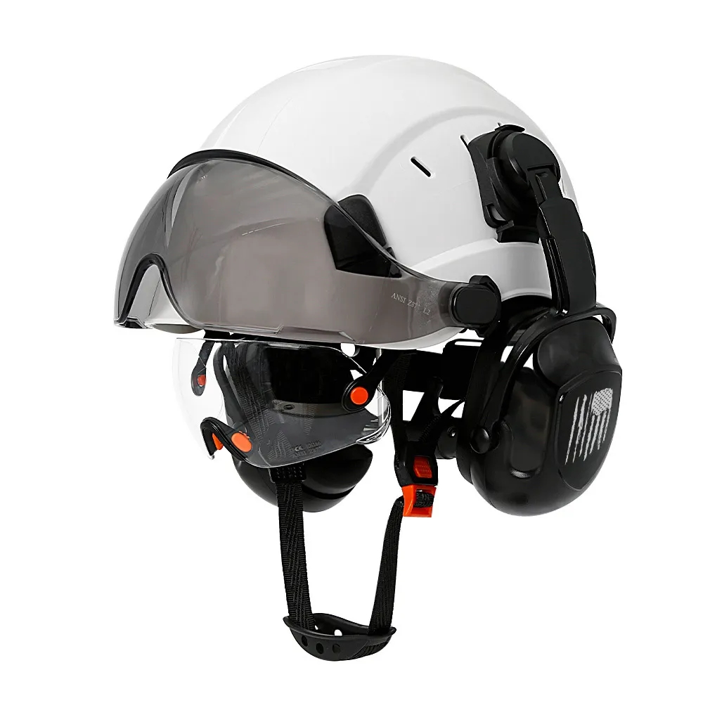 CE 建設安全ヘルメットバイザー内蔵ゴーグルイヤーマフエンジニアハード帽子 ANSI 工業用ワークキャップ頭部保護