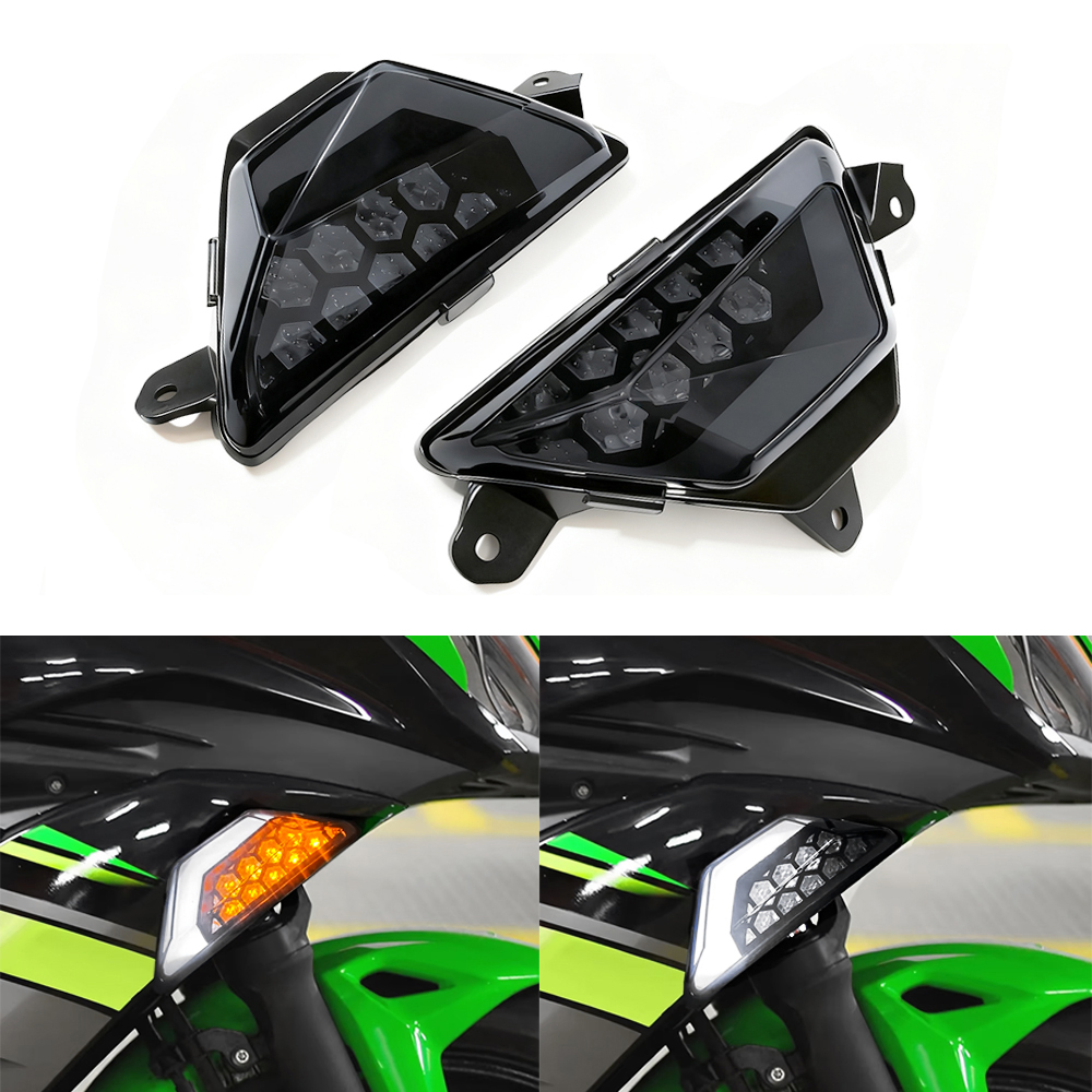 オートバイ点滅インジケーターライトカワサキ ZX-6 ZX-6R 忍者 300 400 650 1000 新しいフロントウインカーライトターニングランプ