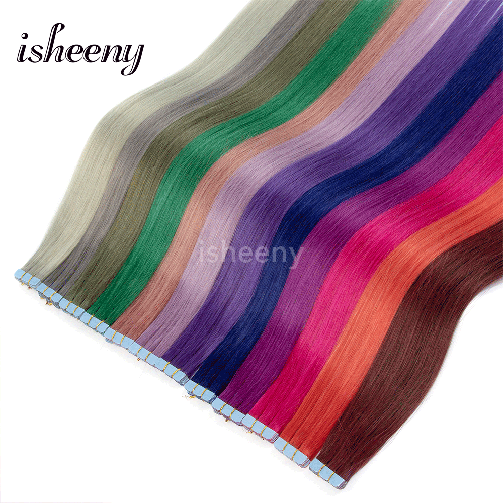 isheeny ミニテープ 人毛 ファンシーカラー 12-20 インチ ナチュラル Striaght シームレステープ ヘアエクステンション アウトレットヘアスタイル用