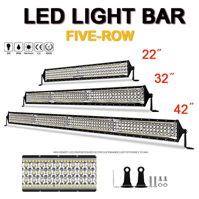 5 行 22/32/42/52 インチ LED ライトバーオフロードトラックバンジープワークライトロングストリップランプスポーツライト用