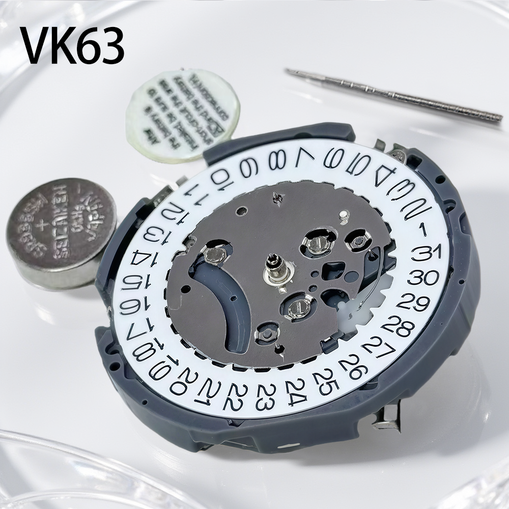 日本セイコー VK63 VK63A 高精度クォーツムーブメント クロノグラフ 3 針日付付き スモール クロノグラフ 24 時間