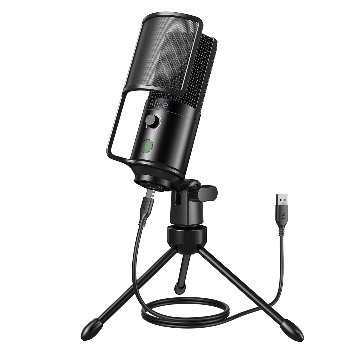 FIFINE USB ストリーミングマイク ポップフィルター付き コンデンサーマイクセット タップトゥミュート付き