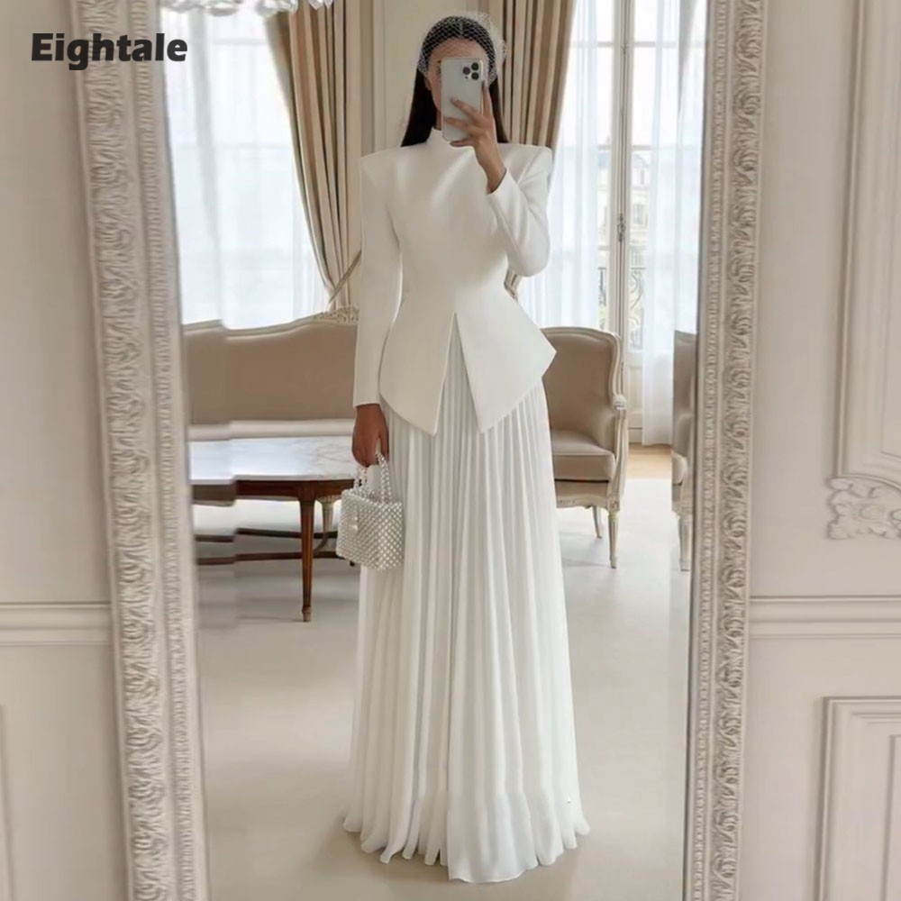 Eightale アラビアのウェディングドレス ハイネック カスタマイズされたアイボリーの花嫁衣装長袖イスラム教徒 A ラインの花嫁のパーティードレス