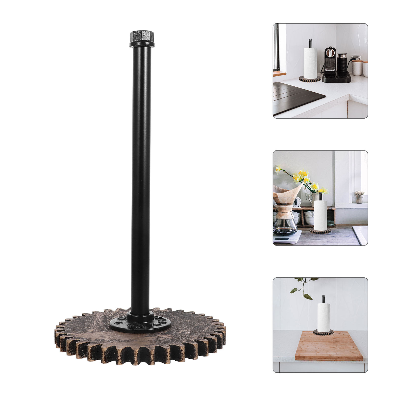ヴィンテージ工業用金属ペーパータオルホルダー鉄キッチンロールスタンド黒カウンタートップオーガナイザー多機能ナプキンディスペンサー