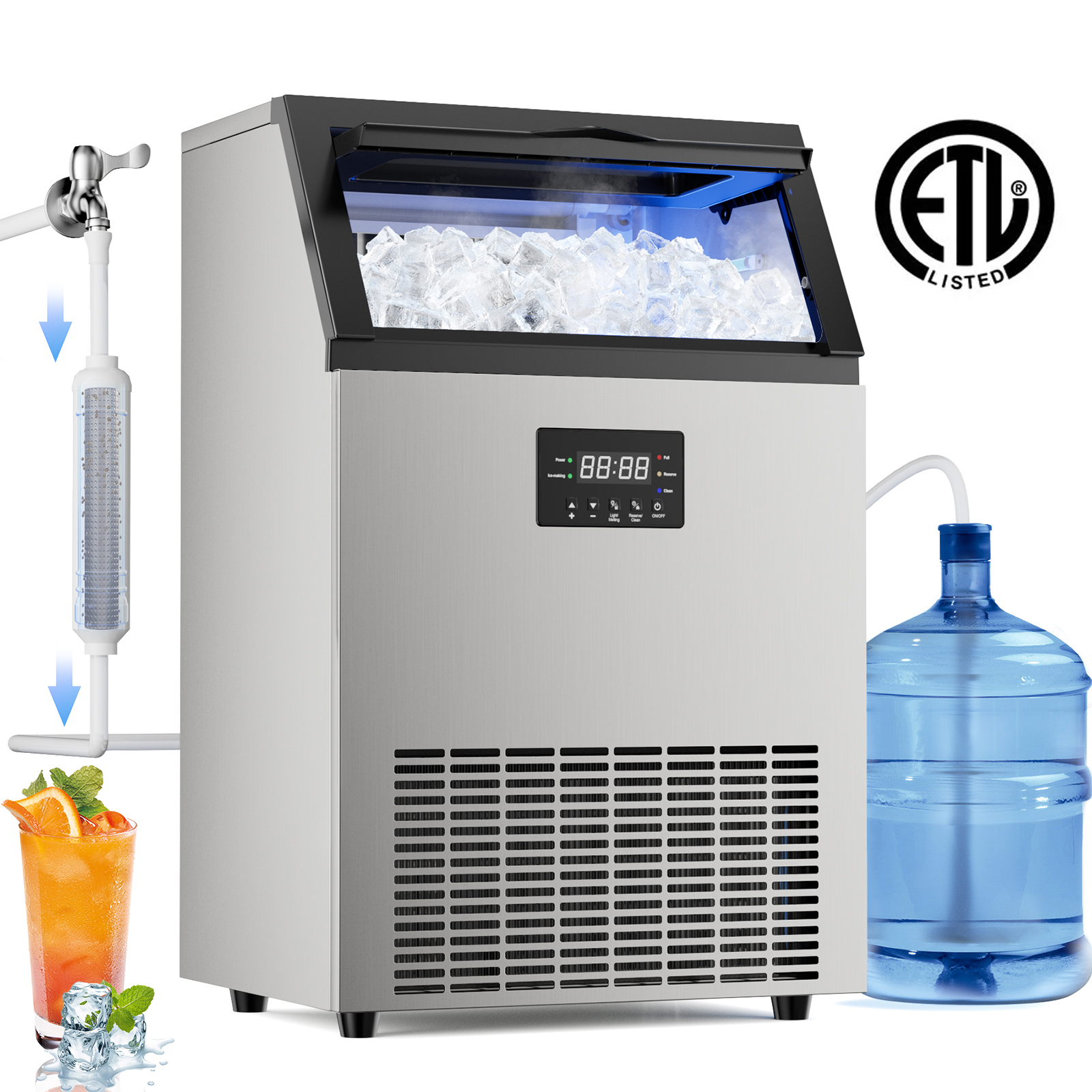 ETL認定商用製氷機200LBS/24H、45LBS容量自立型