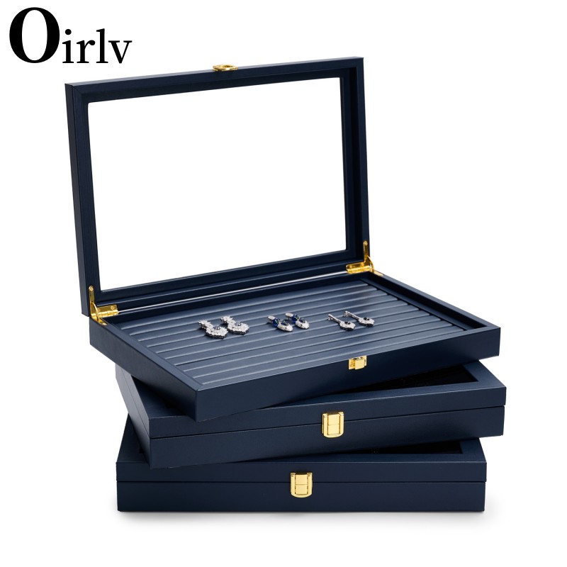 Oirlv ブルー ジュエリー オーガナイザー トレイ アクリル蓋 プレミアム レザー ジュエリー ボックス 透明蓋 引き出しインサート ジュエリー ディスプレイ ケース