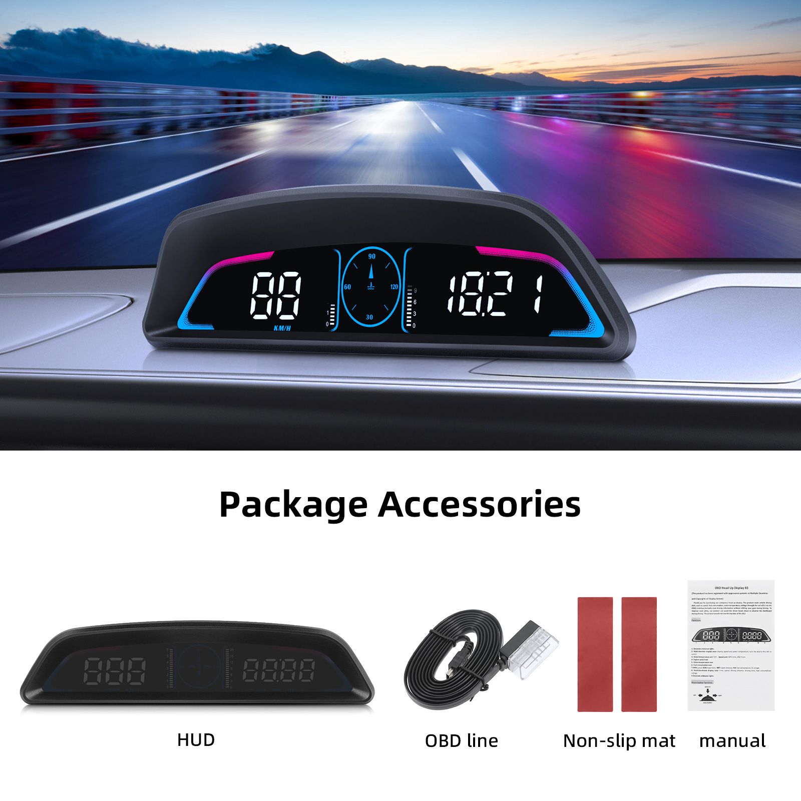 B3 ヘッドアップディスプレイ OBD2 GPS デジタル HUD 車のゲージスピードメータータコメーター水温燃料消費電圧車の電子