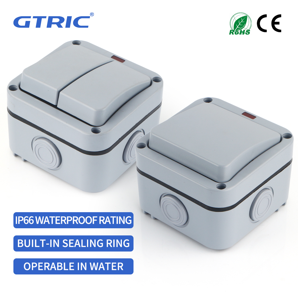 GTRIC 屋外防水スイッチボックス IP65 壁掛けスイッチドアベルボタン屋外防雨シングル/ダブルコントロールパネル