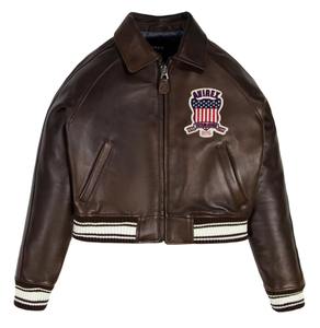 High-end fashion women's varsity jacket, premium design, zipper, genuine leather, waterproof, breathable, windproof, heated satin fabric