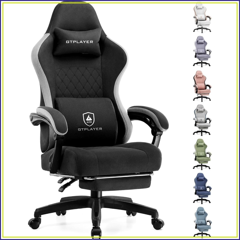 ポケットスプリングクッション付きゲーミングチェア、リンケージアームレストとフットレスト、ランバーサポート付きハイバック人間工学に基づいたオフィスチェア