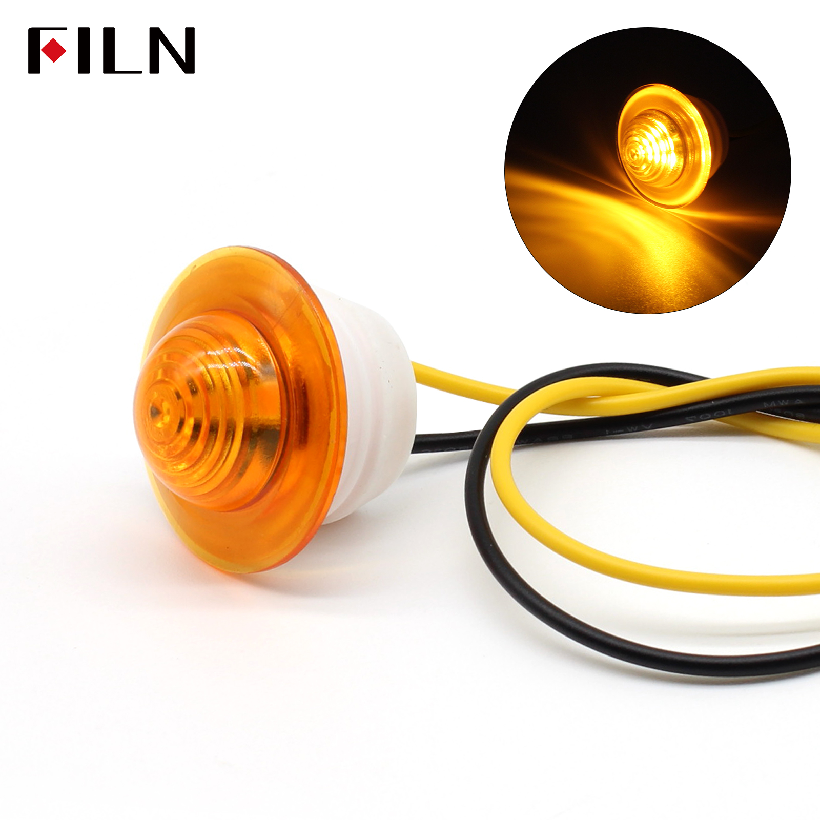 FILN Amber 3 LED Mini Round Trailer Side Marker Indicator Light Clearance Button Signal Lamp Universal for Truck Lorry Boat 12V