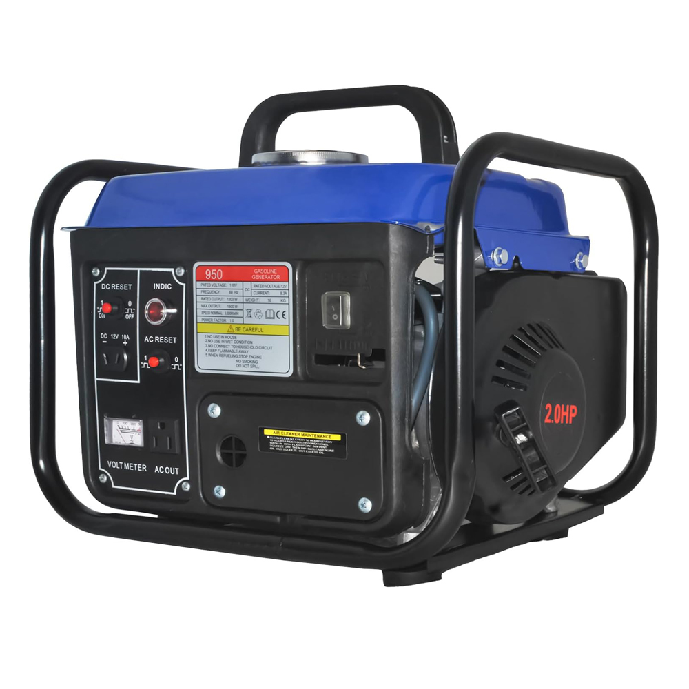 1200W ポータブルガス発電機、2 ストローク単気筒エンジン、定格 950W、超軽量 35.3 ポンド出力 110V AC 電源および 12V/8.3A DC 電源