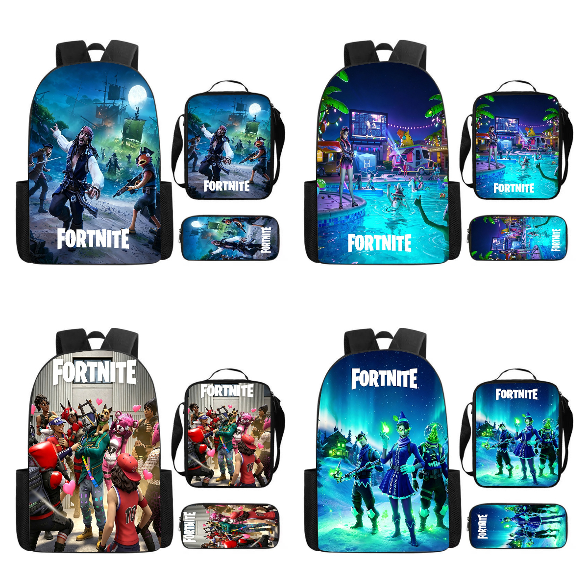 Fortnite カートゥーン バックパック ランチバッグ 鉛筆ケース 3 点セット - 学用品 5～10 歳の男の子 女の子 ユニセックス 子供用ギフト