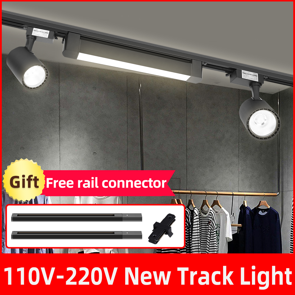 セット Led トラック照明 COB トラックライト 110V 220V 壁ランプレールスポットライト 10/20/40 ワットスポットライト衣料品店ショップホームキッチン