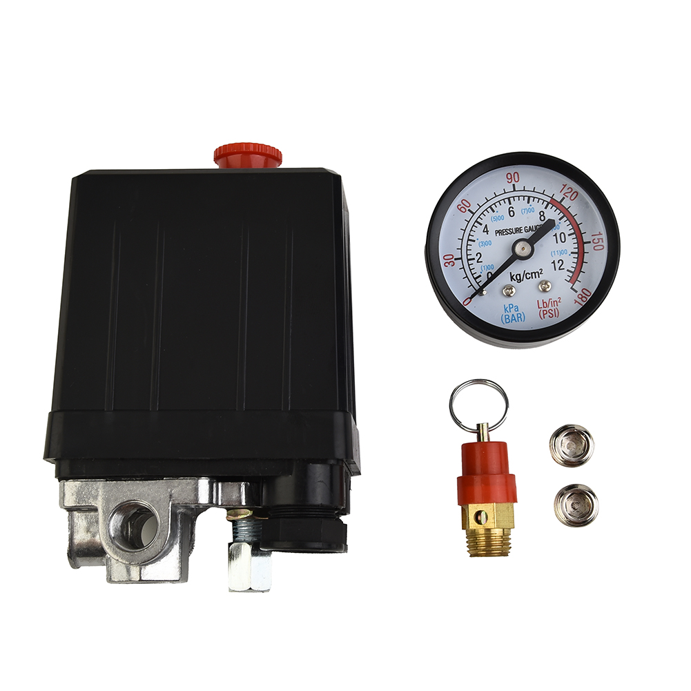 175psi 4 ポートエアコンプレッサー圧力スイッチマニホールドレギュレータ安全バルブ空気圧部分エアコンプレッサースイッチブランキングプラグ