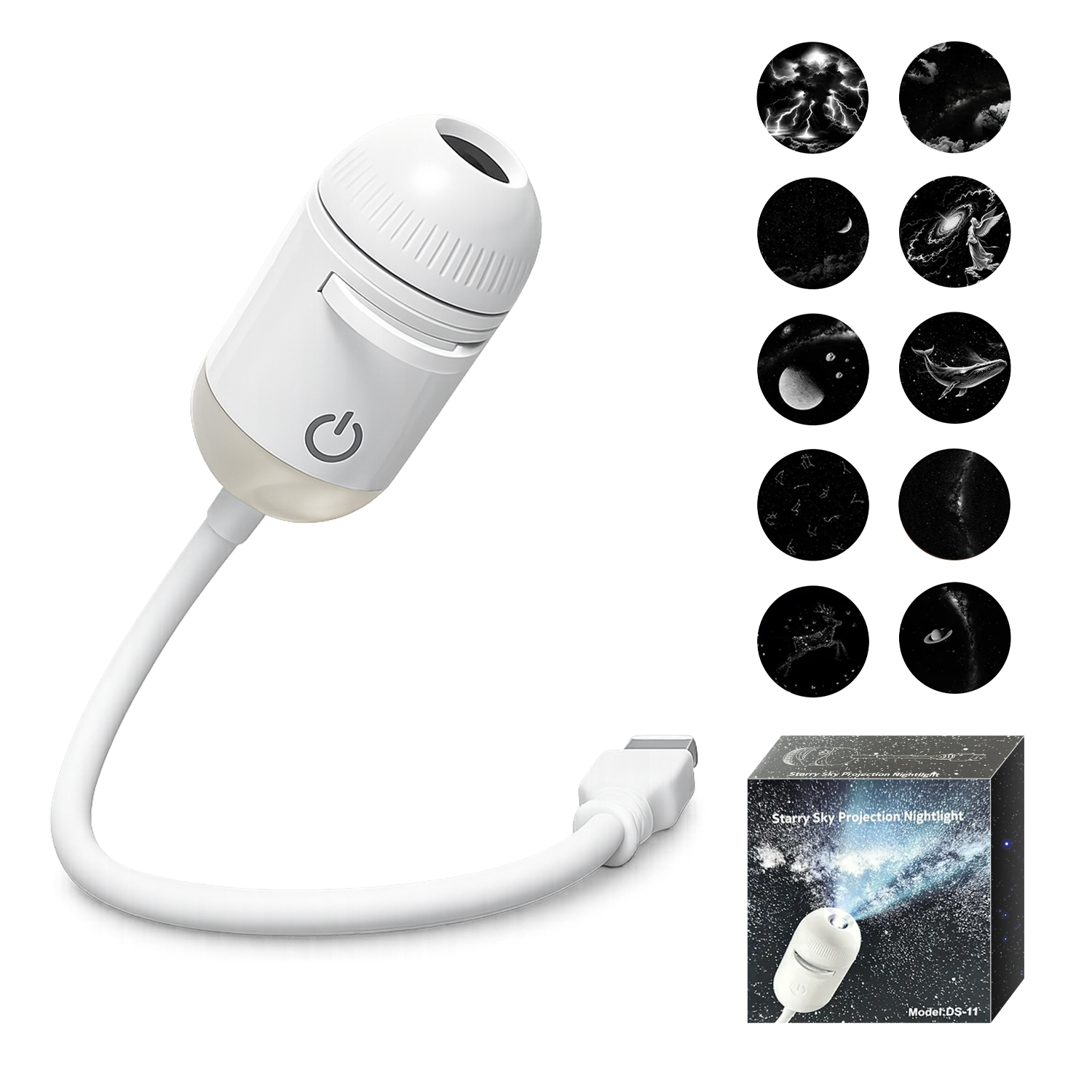 2 in 1 USB Projection Lamp Manual Focus Projector Light Car Ambient Light Room Starry Star Romantic Saturn Galaxy Night Lights