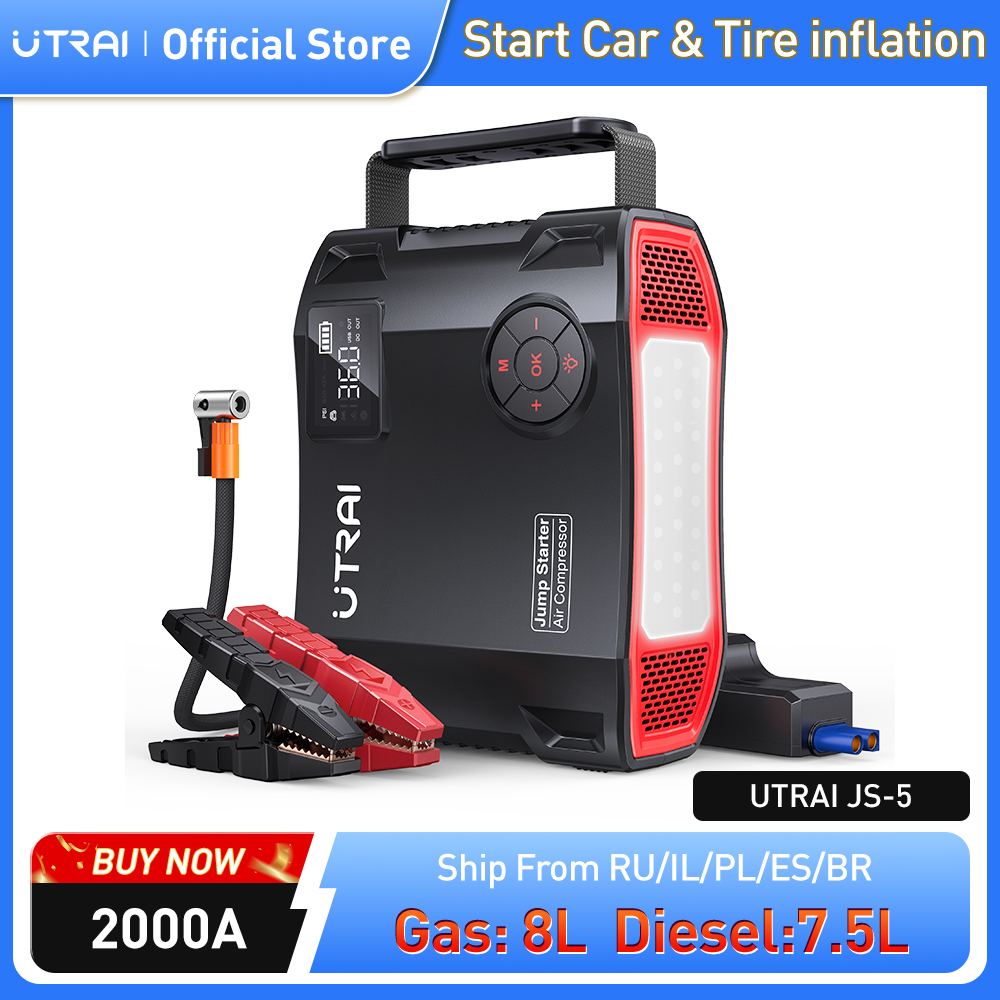 UTRAI ジャンプスターター 4 in 1 ポンプエアコンプレッサー 2000A パワーバンク 12V デジタルタイヤインフレーター 150PSI 緊急バッテリーブースト