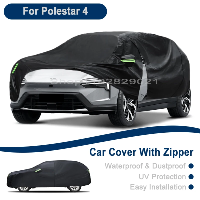 Outdoor Full Vehicle Cover For Polestar 4 - Side Zipper Design, Waterproof Dustproof Sun Protection Car Cover