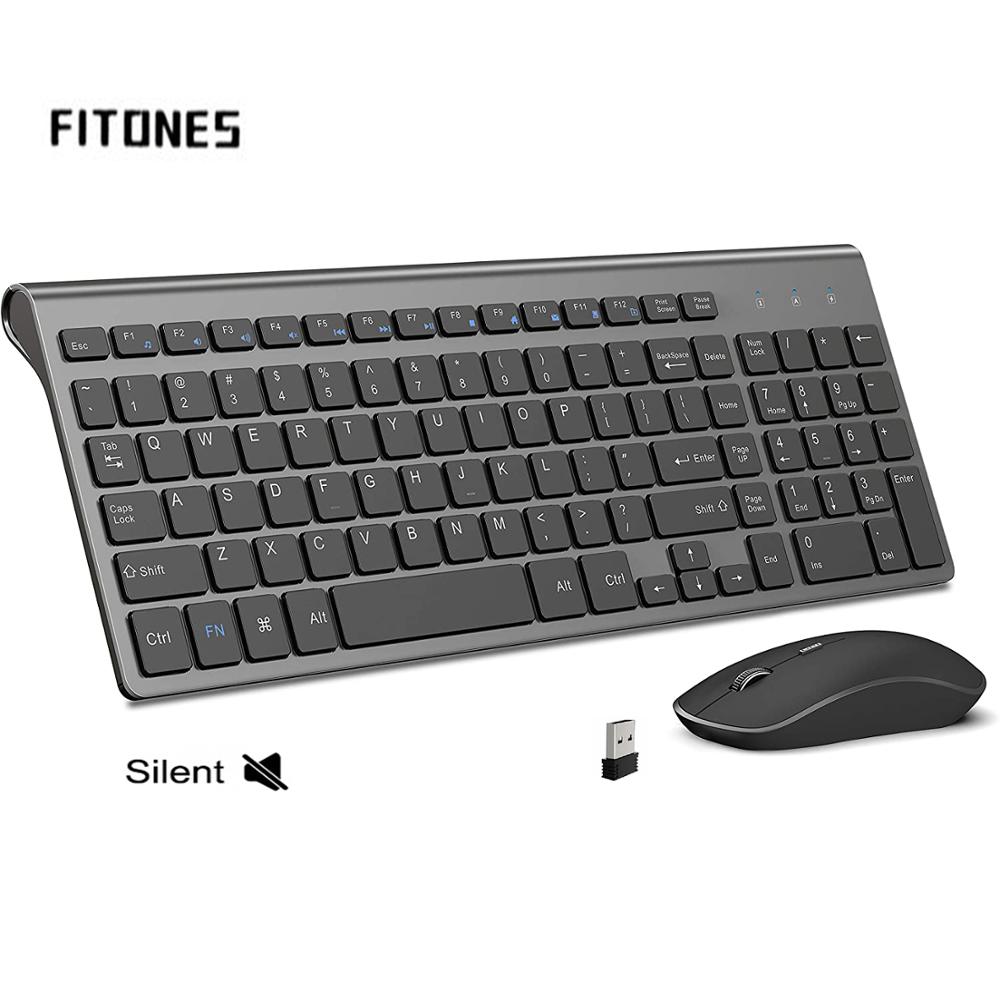ワイヤレスキーボードとマウス、人間工学に基づいたデザインフルサイズキーボードマウス2400 DPI、スペイン/米国/英国/ロシアレイアウト/フランス黒とピンク
