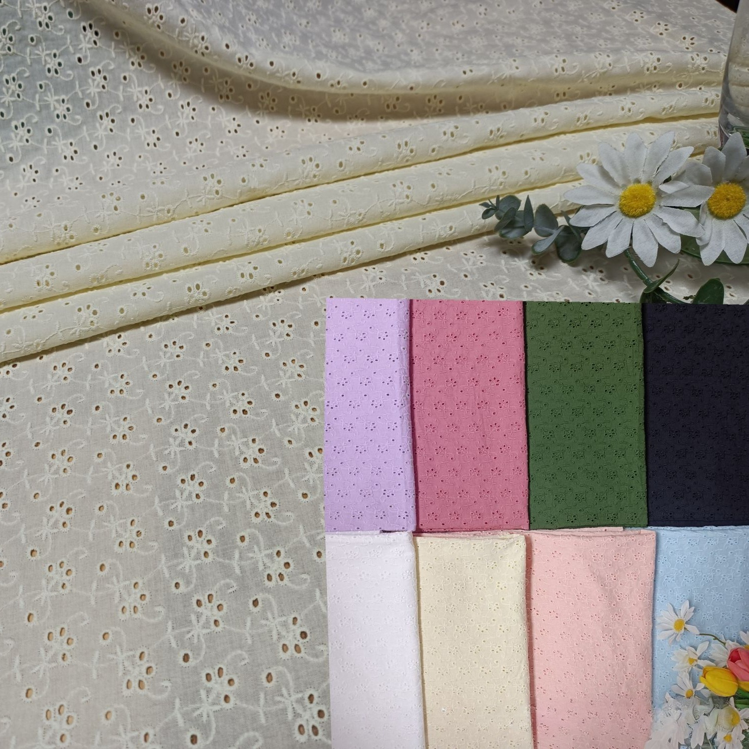 スイスボイル綿レース 9088 大型機械刺繍生地アパレルドレス帽子バッグシャツ布 H1068