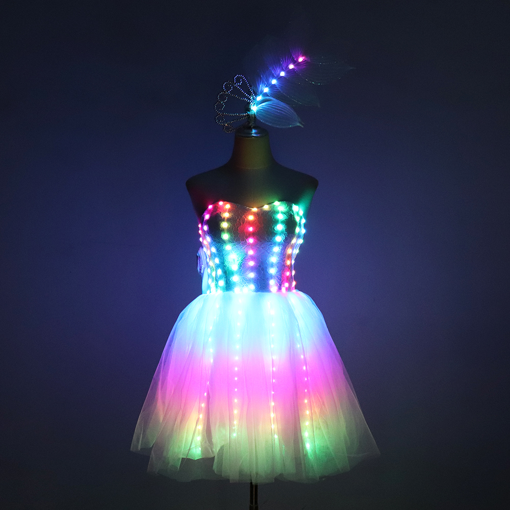 フルカラー LED ライトアップチュチュスカートセクシーなミニ LED ドレスナイトクラブ歌手ステージダンスコスプレ衣装バレエ発光服