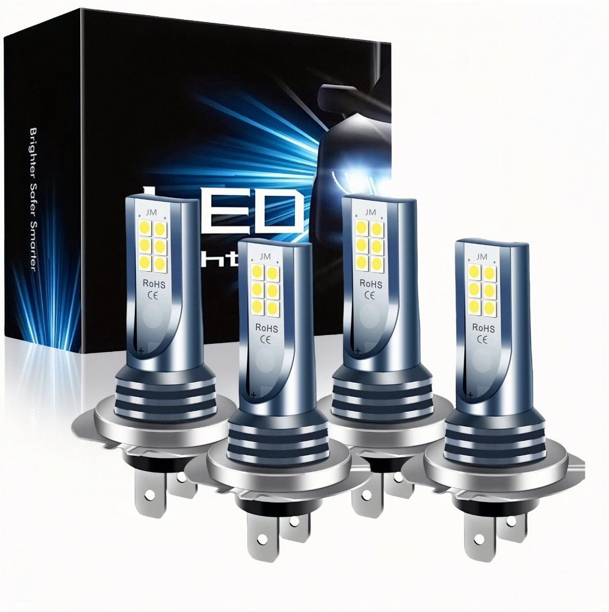 4x H7 LED ヘッドライトバルブキット高低ビーム 220W 60000LM 超高輝度 6000K ホワイト