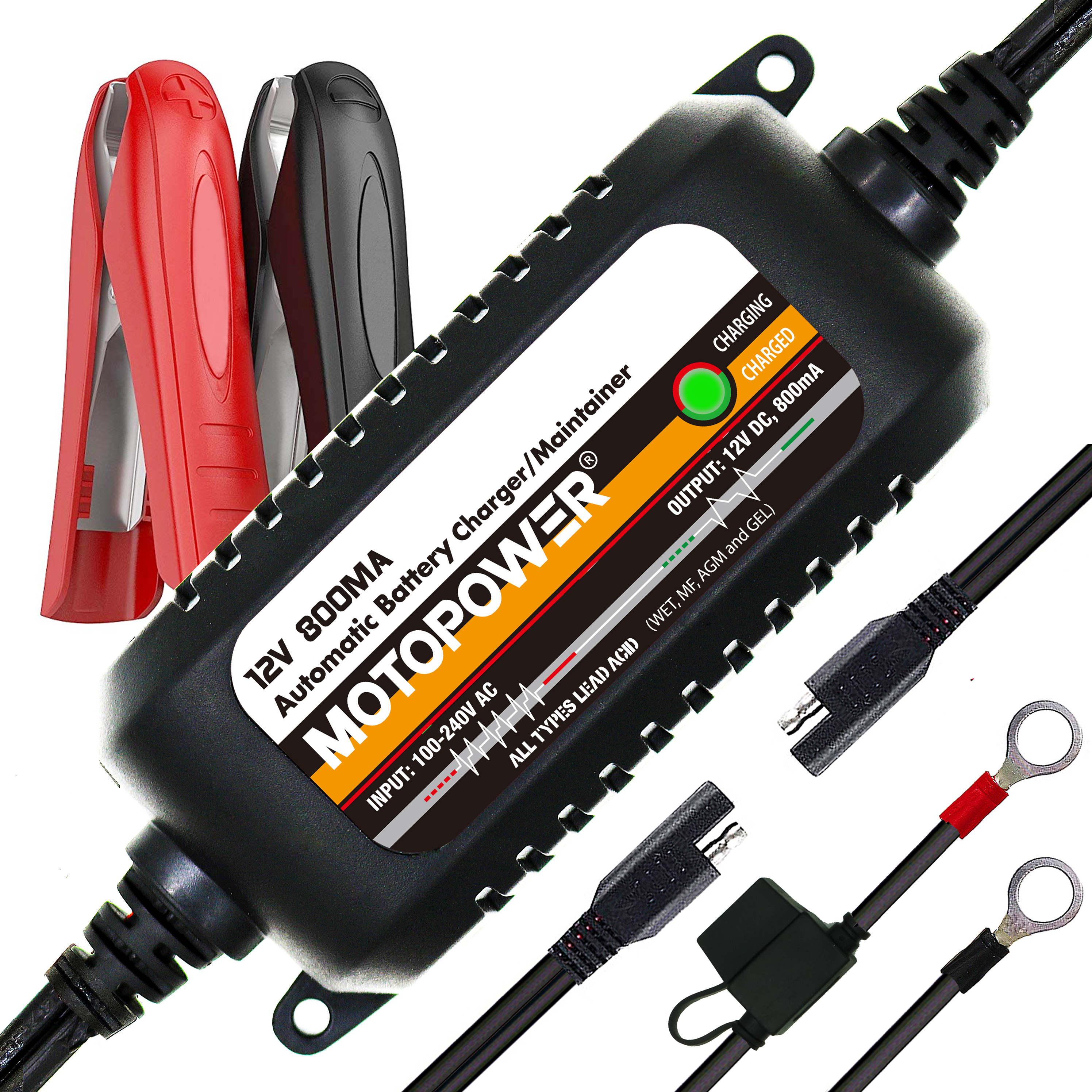 MOTOPOWER 自動車のバッテリー充電器メンテナー 12V 800mA スマート高速電力充電車オートバイ用