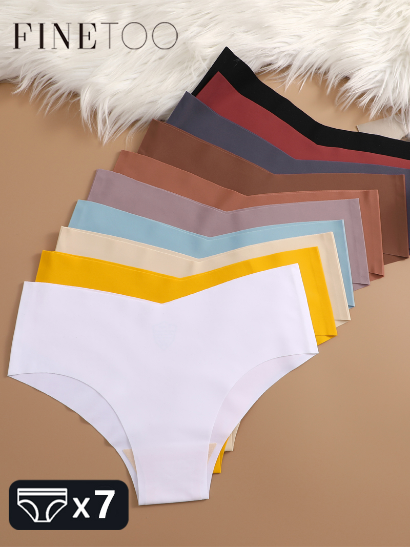 Finetoo 7 個女性超薄型パンツパンティーシームレスブリーフセクシーな V ウエスト居心地の良いストレッチランジェリー女性無地下着