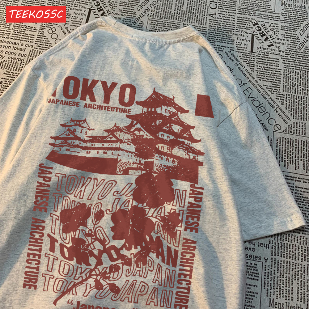 トレンド綿の女性の Tシャツ日本東京桜プリントストリートソフト通気性オーバーサイズ夏のストリート女性服