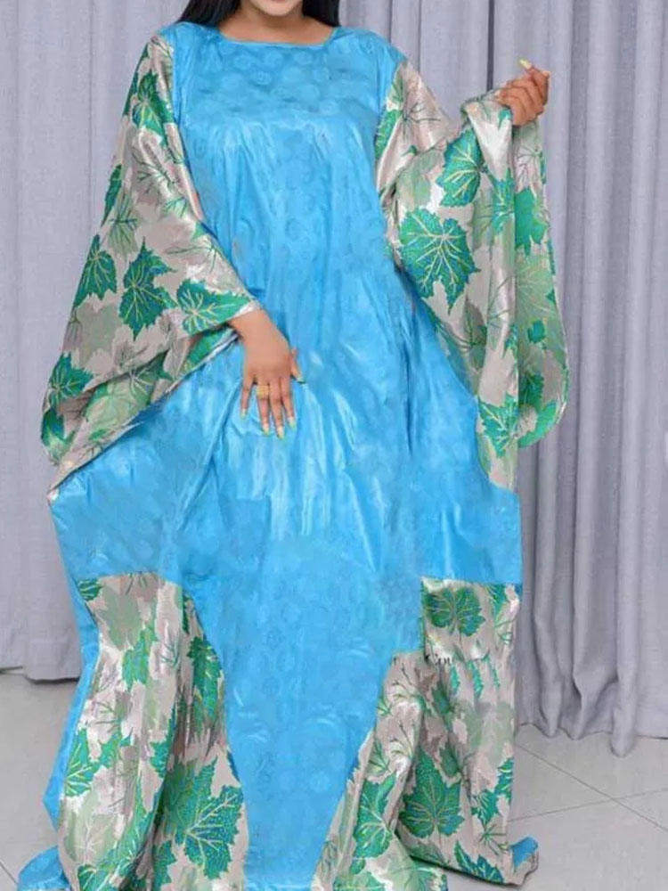 バザンリッシュロングドレスアフリカアンカラ女性の伝統的なウェディングパーティー服 Boubou オーガンザ女性 Dashiki ローブ