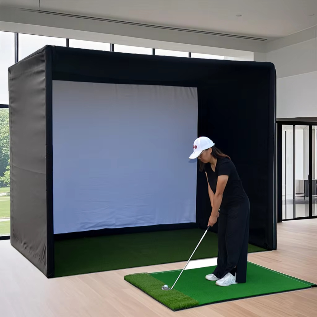 簡単にセットアップできるゴルフシミュレーターエンクロージャ、屋内ゴルフトレーニング用、HDインパクトスクリーン付きカスタムゴルフシミュレーターテント