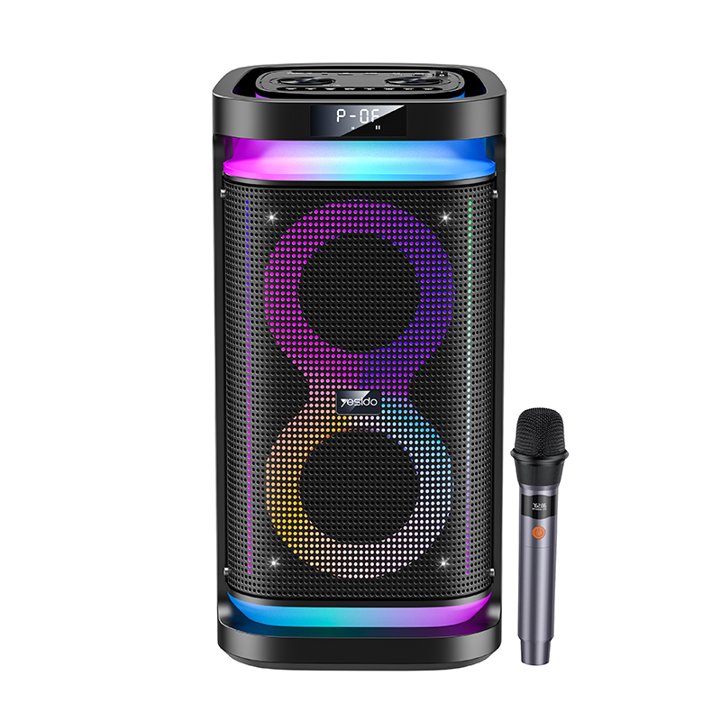 Yesido 40 ワット BT5.3 デュアル 6.5 インチスピーカー RGB ライトマイク付き 4400mAh 大バッテリーデジタルワイヤレススピーカー YSW29