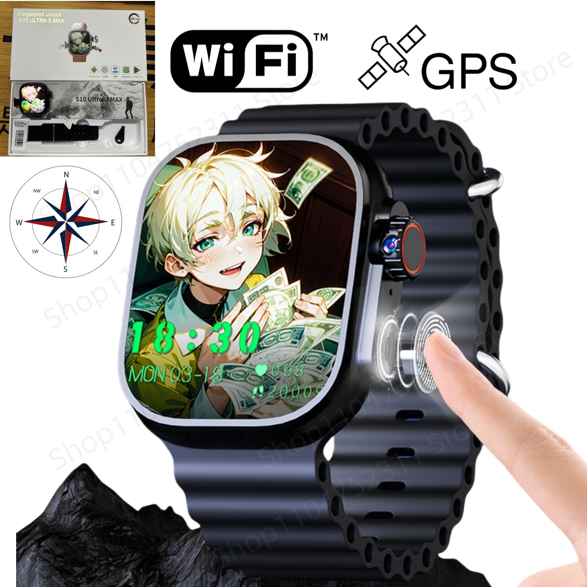 S10 ウルトラ 3 MAX タッチ ID スマートウォッチ 4G/5G LTE スマートウォッチ回転カメラ GPS WIFI 健康監視コンパス NFC アプリストア