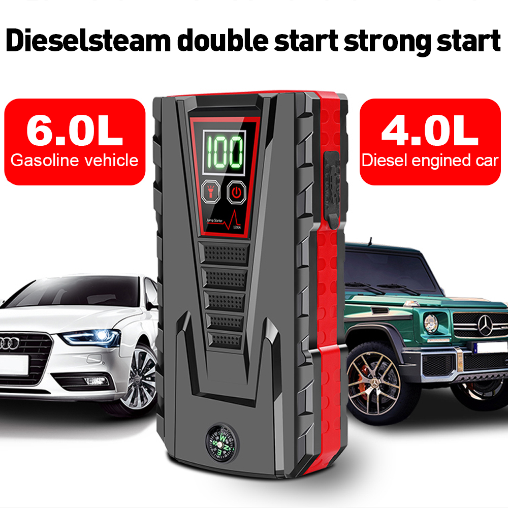 99800mAh 車ジャンプスターター 12V ポータブルオートバッテリーブースターパック デュアル USB 高速充電 LED 懐中電灯緊急パワーバンク 6.0L ガス 4.0L ディーゼル車用