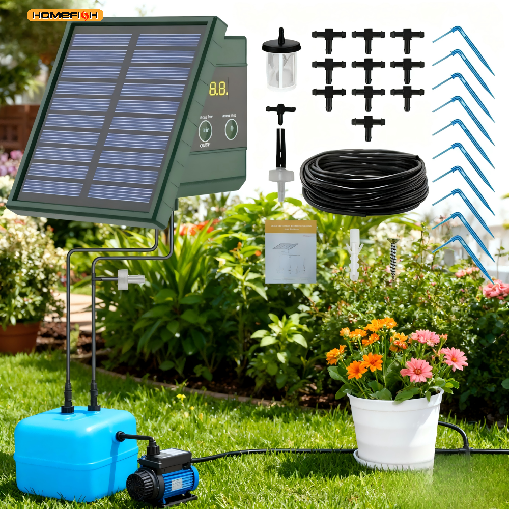 1pc DIY 太陽光発電自動点滴灌漑システム、上げ床温室、菜園、バルコニー吊り植物用
