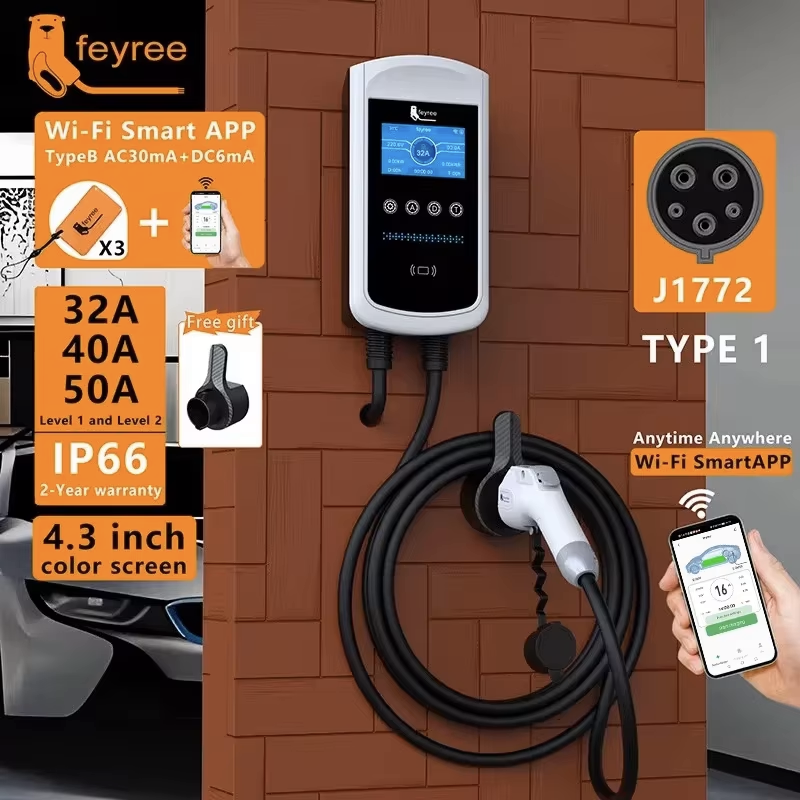 Feyree EVSE Wallbox 32A 40A 50A 1 相 EV 充電器 Type1 スマート APP 制御電気自動車車用壁掛け充電ステーション