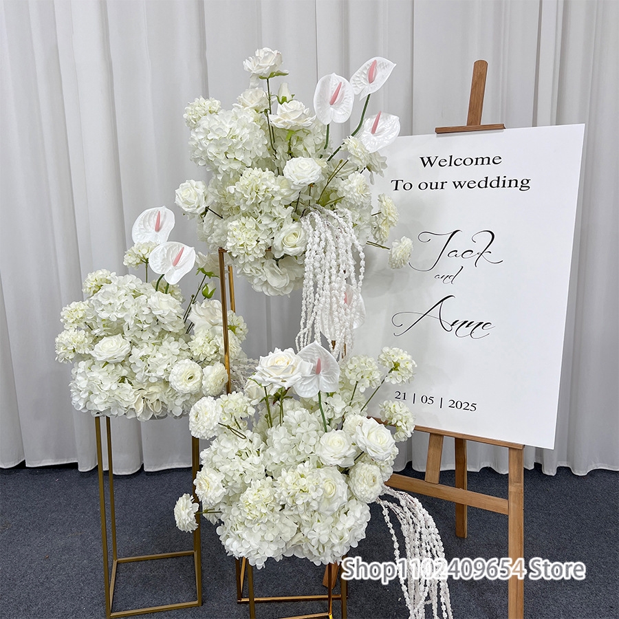 30/40/50/60/70 センチメートルホワイトパームローズアジサイハンギングライステーブルセンターピースフラワーボール結婚式の背景の装飾イベントパーティー小道具