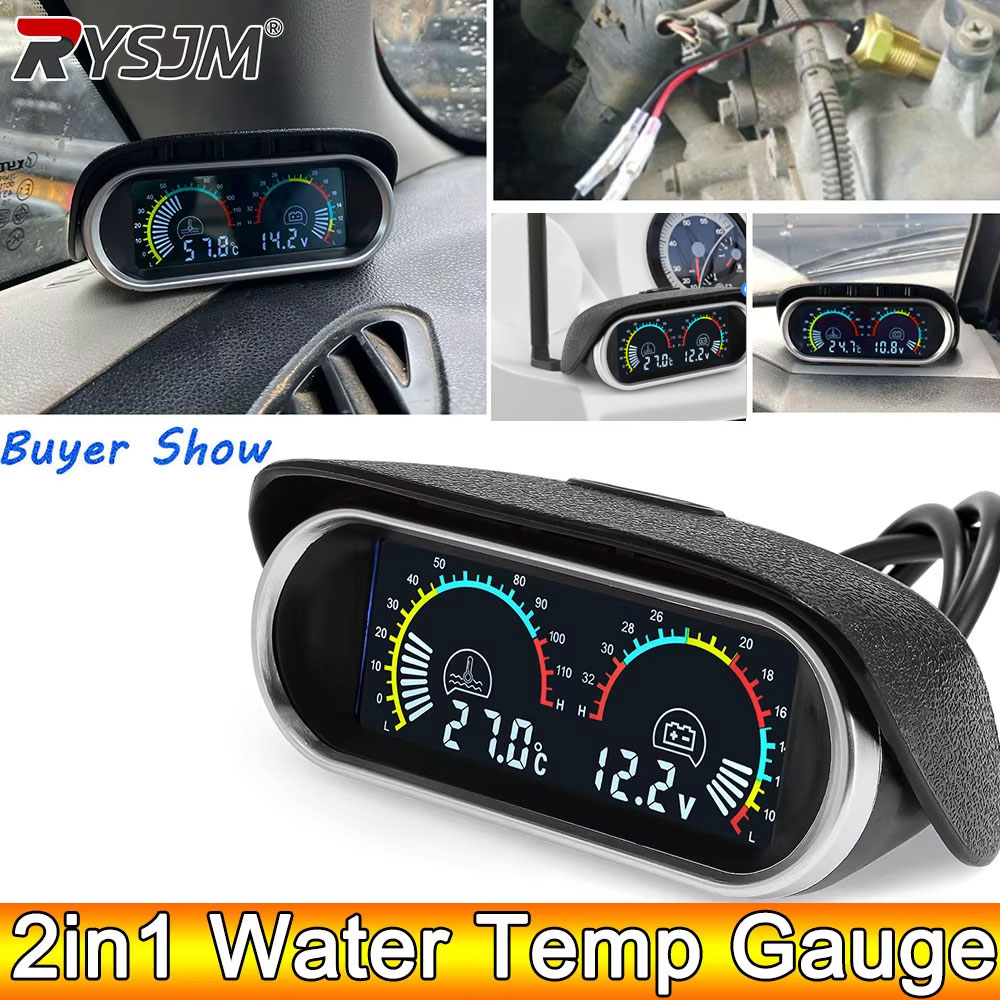 AD 2 in 1 液晶車水温計水温センサー 10 ミリメートルメーター電圧計電圧デジタル水平 12v 24v アクセサリー