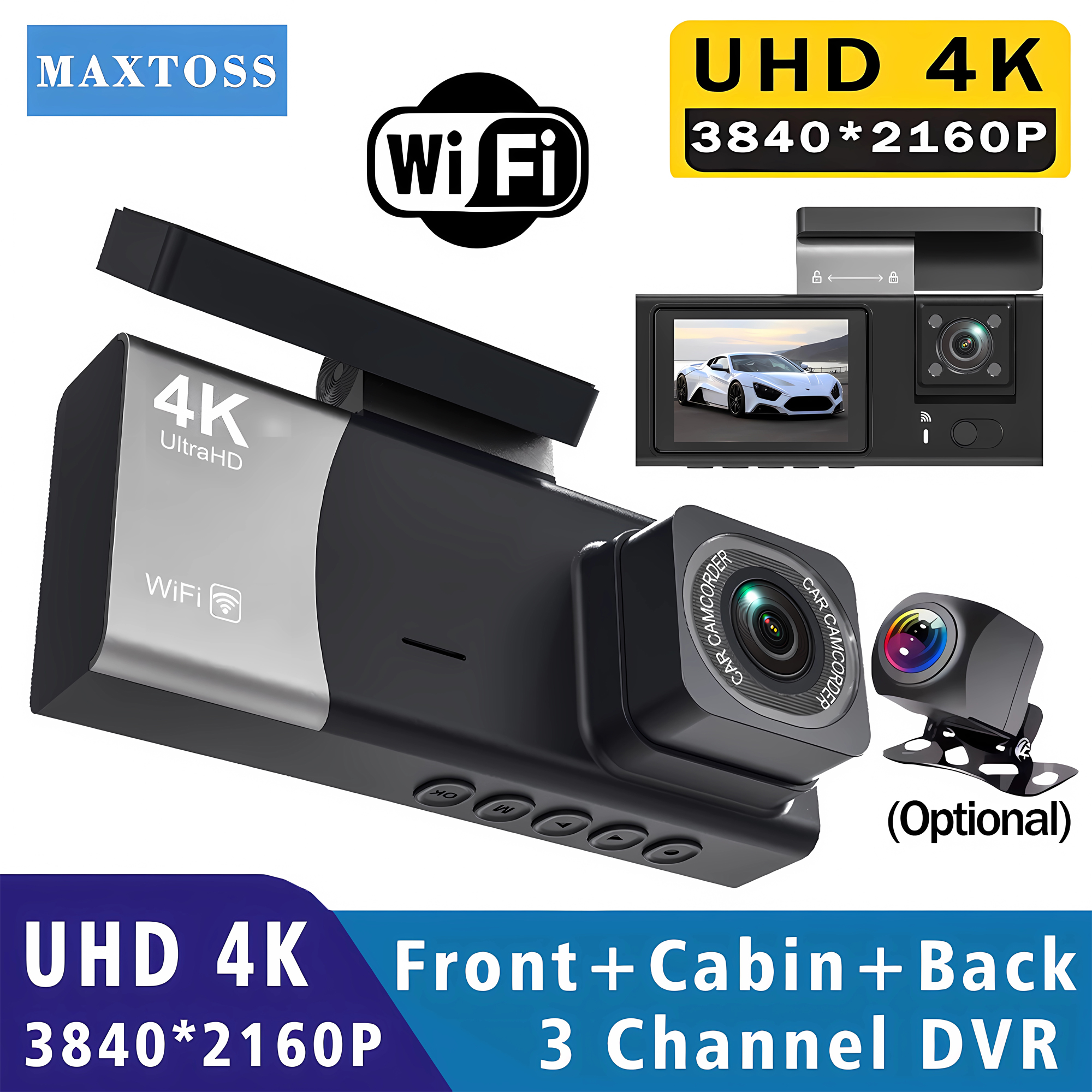 3 チャンネル 4K 2160P ダッシュカム内蔵 Wifi 3 カメラ車 DVR スーパーナイトビジョン 24 時間駐車モニターダッシュカムサポートリアカム