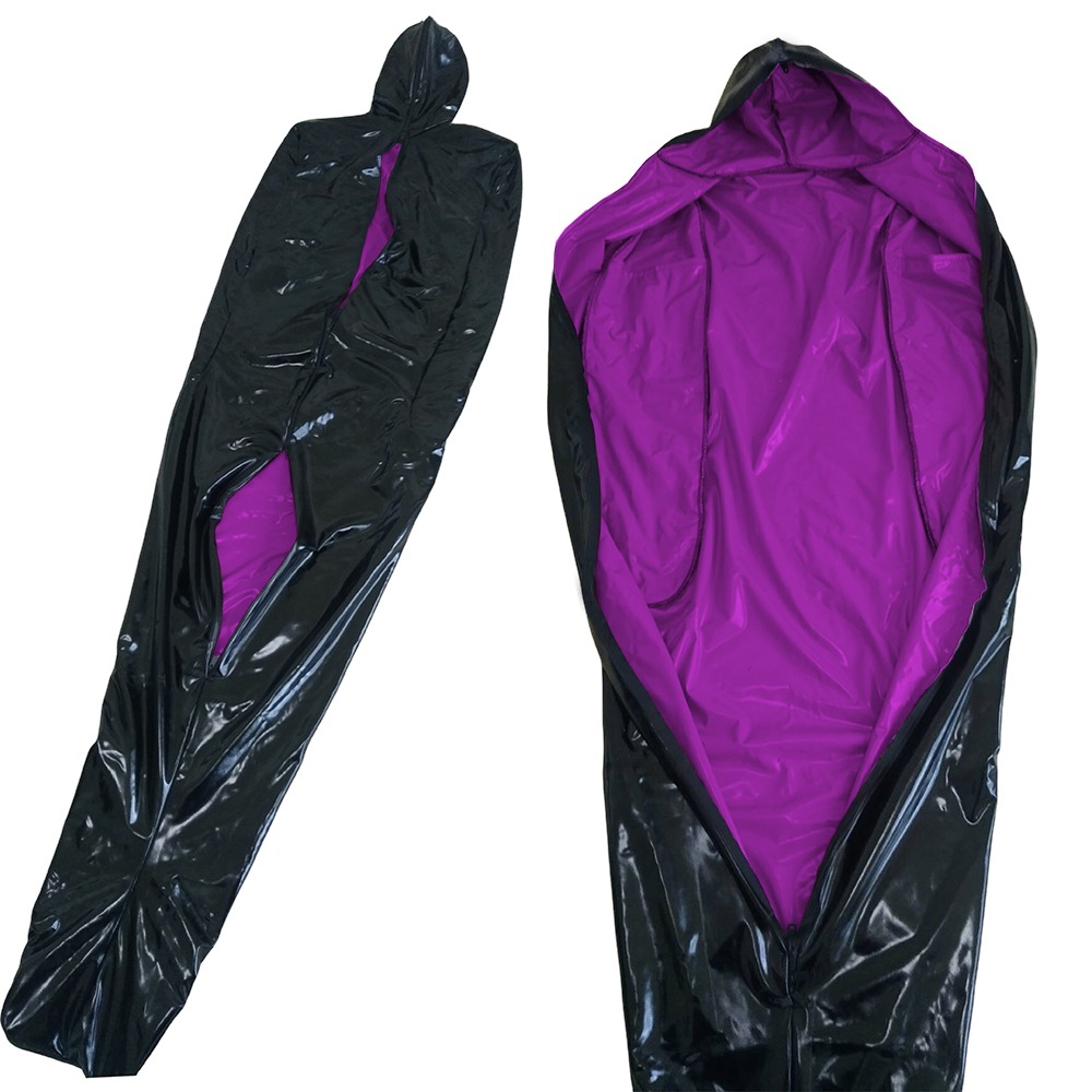 ビニール PVC レザーボンデージサックバッグインナーアームポケットジッパー Wetlook 両面ボンデージバッグ女装コスプレボディスーツ