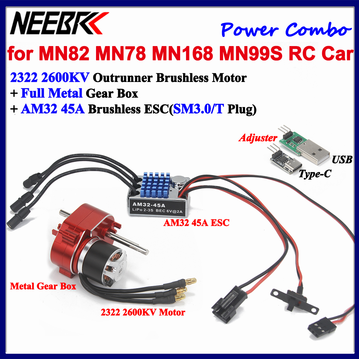 1/12 RC カー MN82 MN78 MN168 MN99S MN98 フルメタルギアボックス 2322 2600KV ブラシレスモーター AM32 45A ESC コンボ RC クローラーアップグレード用