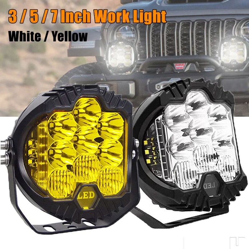White 3''5''Inch LED Headlights DRL Hi/Lo Beam 50W 12V 24V Yellow LED 7inch Jeep Spot Light For Niva Motorcycle Lada Offroad 4x4
