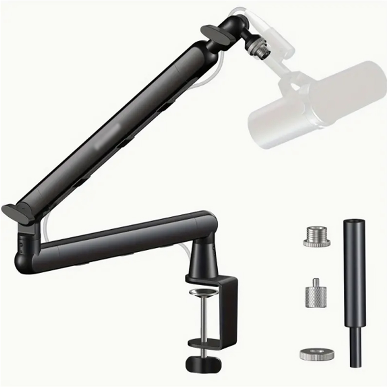 プロのレコーディングスタジオ金属製薄型マイクアーム、ケーブル管理マイクスタンド付き、Shure SM7B SM7dB MV7 AM8-K688用