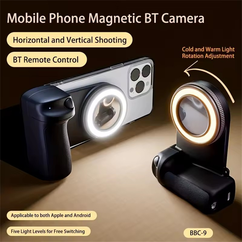 2025 MagSafe スマートフォン カメラ シャッター グリップ Bluetooth Selfie ハンドル カメラ フォト スタビライザー 補助光付き Iphone Android 用