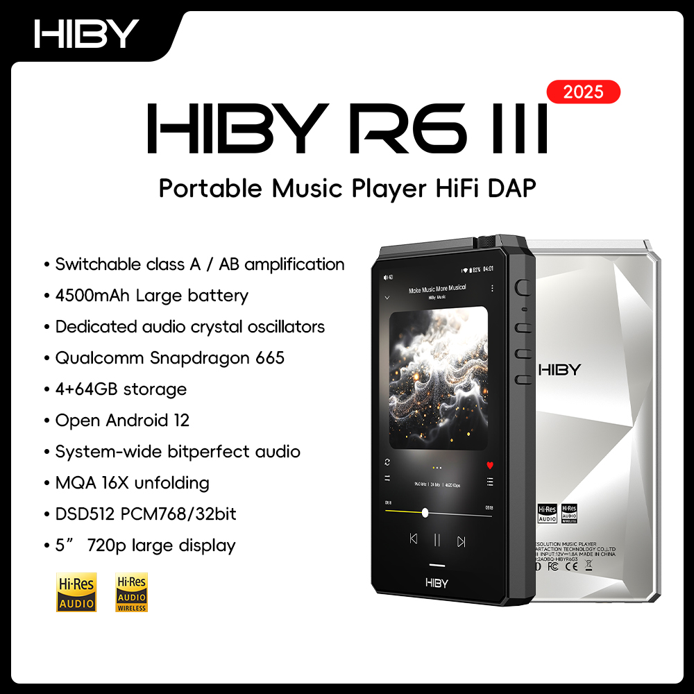 HiBy R6III 2025 / R6 Gen 3 Android 12 ミュージックプレーヤー MP3 USB DAC HIFI WiFi Bluetooth 5.0 CS43198 *4 MQA16x DSD512 PCM768 4500mAh