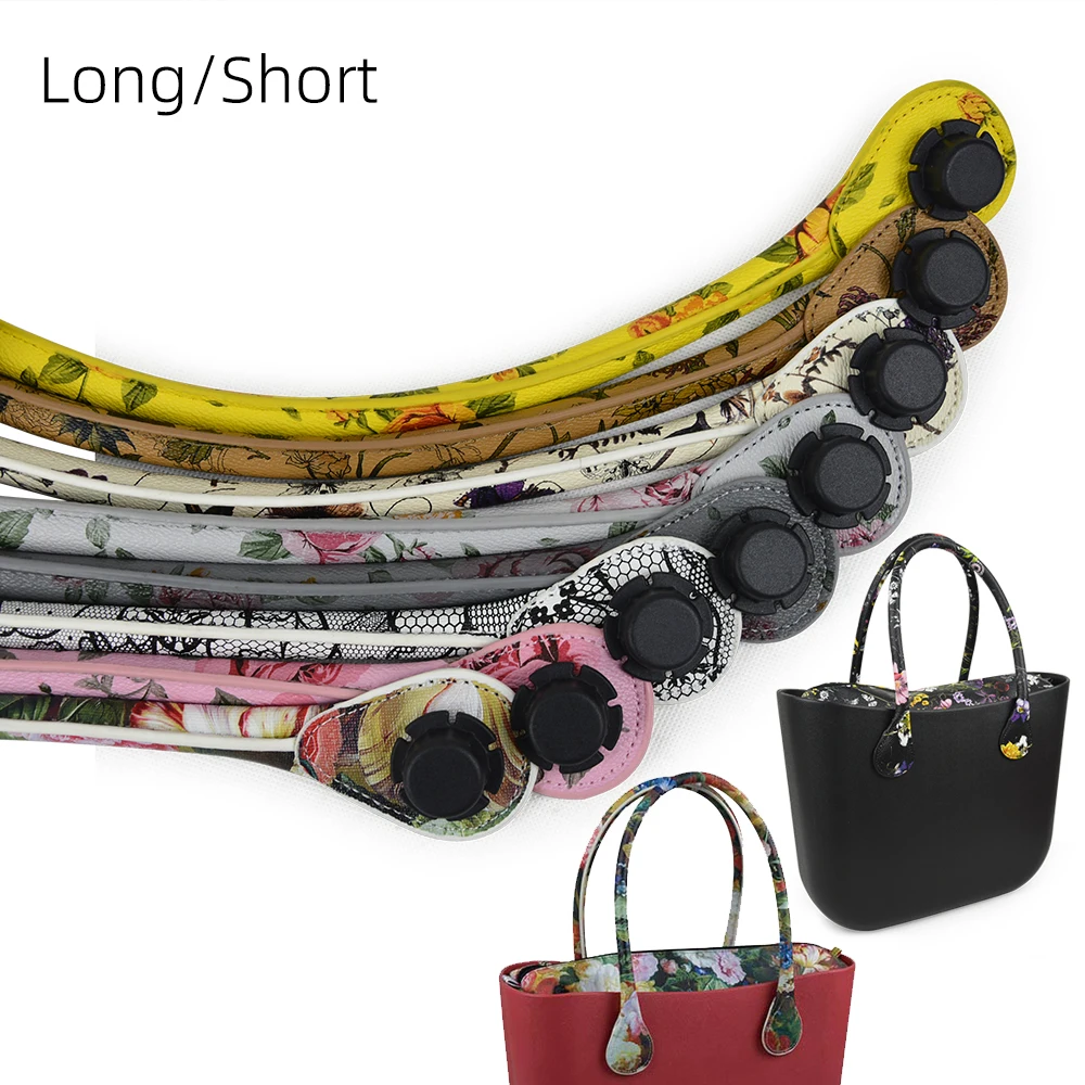 TANQU 新 1 ペアショートロング花柄ソフトフェイク Pu レザーハンドル Obag クラシックミニ O バッグ女性ショルダーハンドバッグ