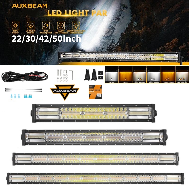 22/30/42/50Inch 6 Modes White&Amber Straight Off Road LED Light Bar Waterproof with Memory Function For Truck Boat Jeep Pickup
