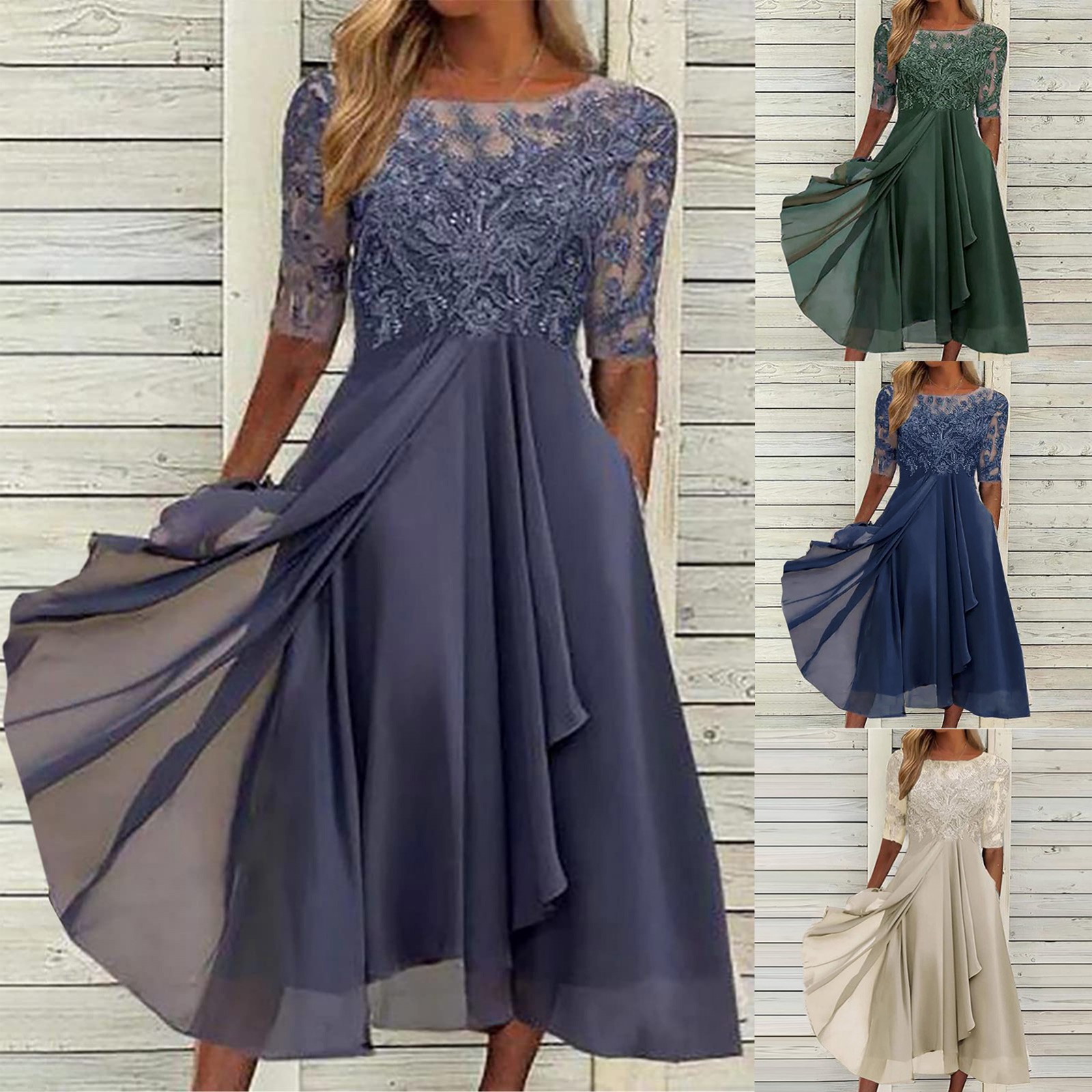 Elegant Formal Party Dress Embroidery Chiffon Round Collar Short Sleeve Luxury Dress Bridesmaid Evening Dresses Vestidos платье