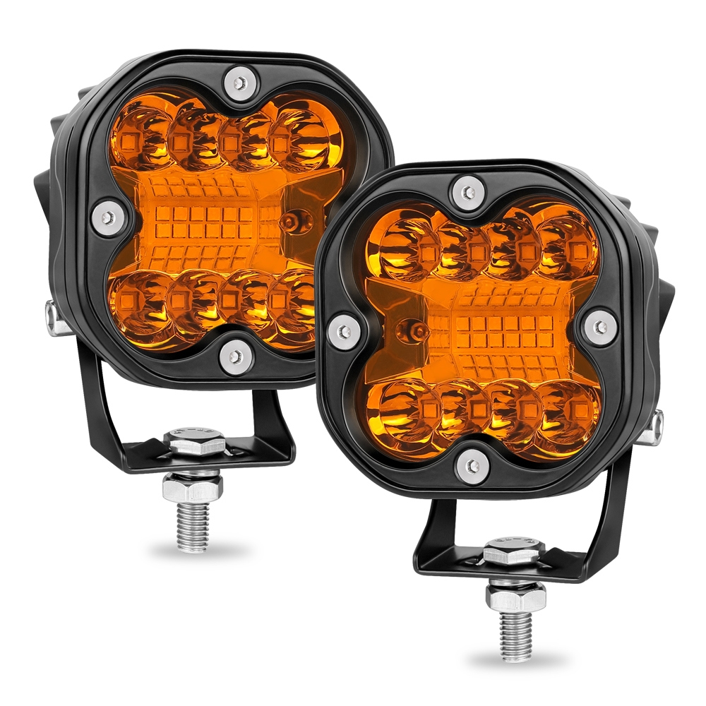 2 個 3 インチアンバー LED ワークライト 4 列キューブポッドスポットフラッドオフロードライト防水 12V DC LED 溝ポッドバンパールーフマウント