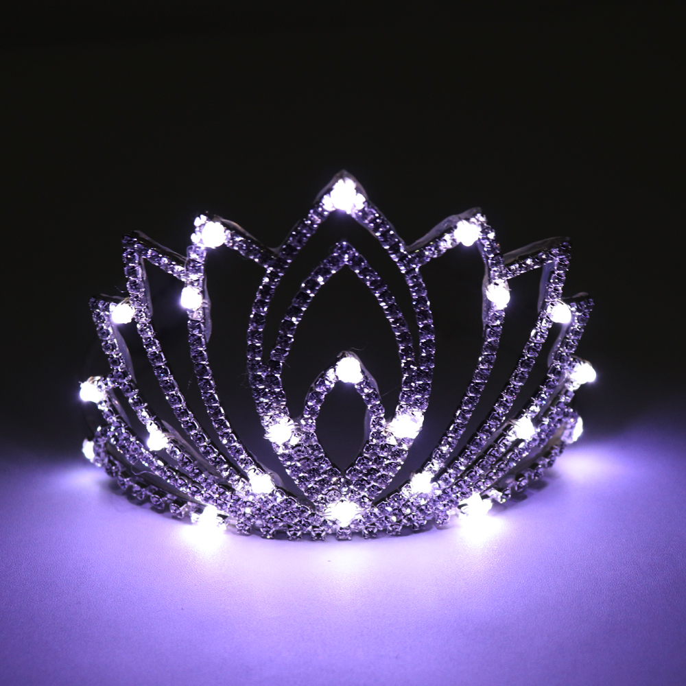ビッグバロック LED ティアラ女性クリスタル花頭飾りラインストーンライトクラウンウェディングヘアアクセサリー
